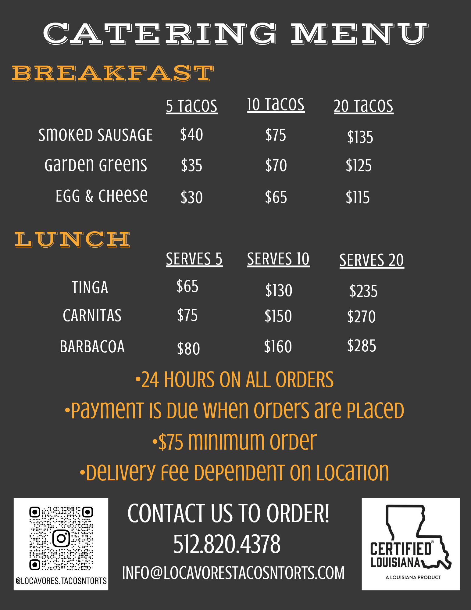 Louisiana Locavores Catering Menu